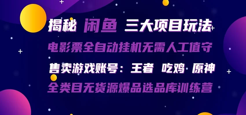 闲鱼三种玩法 全自动电影票  售卖游戏账号  爆品选品库训练营-小二项目网