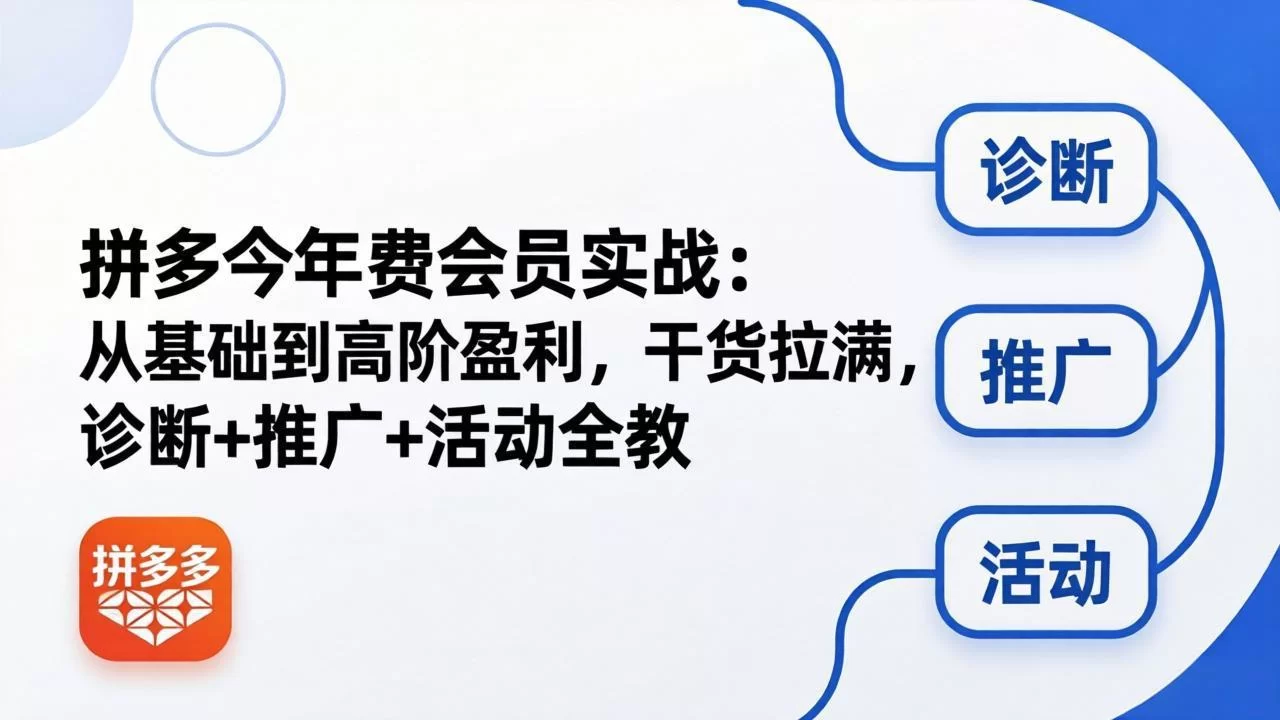 （18363期）拼多多年费会员实战(更新26年5月7)：从基础到高阶盈利，干货拉满，诊断+推广+活动全教-小二项目网