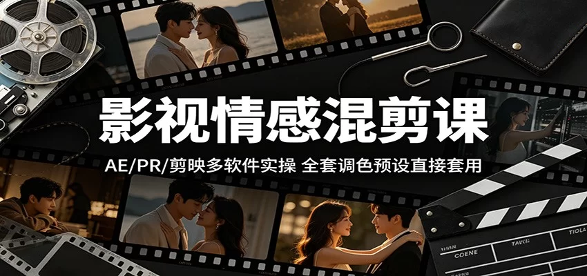 影视情感混剪课：AE/PR/剪映多软件实操，全套调色预设直接套用-小二项目网