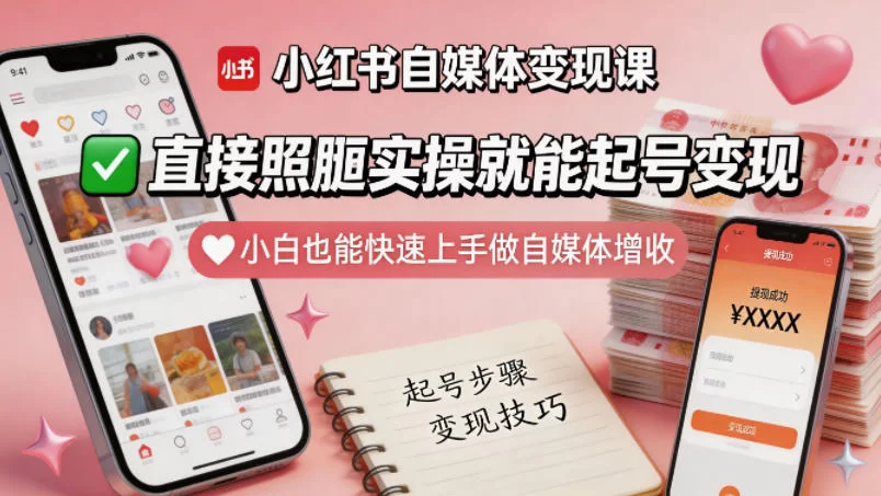 小红书自媒体变现课，直接照搬实操就能起号变现，小白也能快速上手做自媒体增收-小二项目网