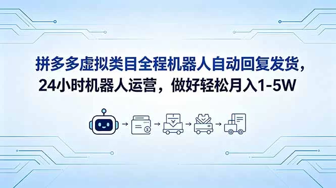 （18715期）拼多多虚拟类目全程机器人自动回复发货，24 小时机器人运营，做好轻松月入 1-5W-小二项目网