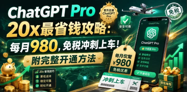 (18790期)ChatGPT Pro 20x 最省钱攻略:每月980,免税冲刺上车!附完整开通方法-小二项目网