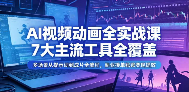 AI视频动画全实战课，7大主流工具全覆盖，多场景从提示词到成片全流程，副业接单账号变现提效-小二项目网