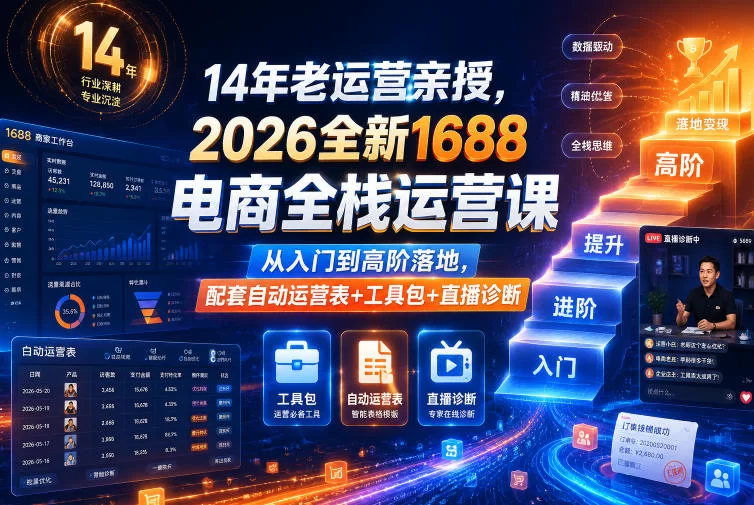 14年老运营亲授，2026全新1688电商全栈运营课，从入门到高阶落地，配套自动运营表+工具包+直播诊断等-小二项目网