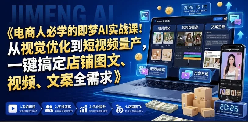 电商人必学的即梦AI实战课！从视觉优化到短视频量产，一键搞定店铺图文、视频、文案全需求-小二项目网