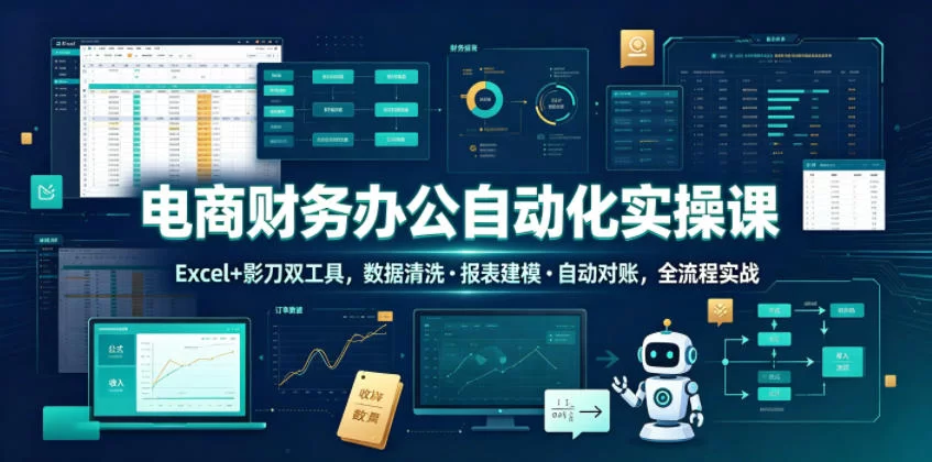 电商财务办公自动化实操课，Excel+影刀双工具，数据清洗・报表建模・自动对账，全流程实战-小二项目网