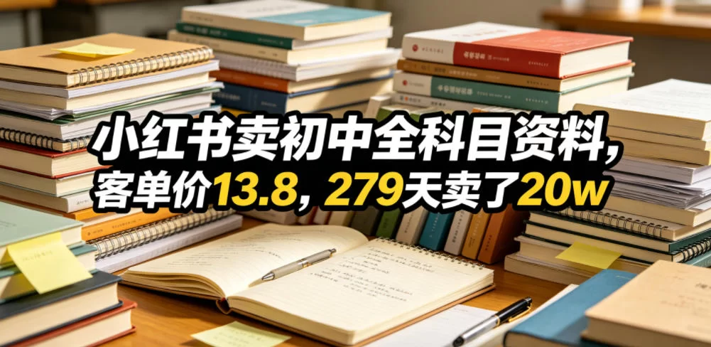 小红书卖初中全科目资料，客单价13.8，279天卖了20w-小二项目网