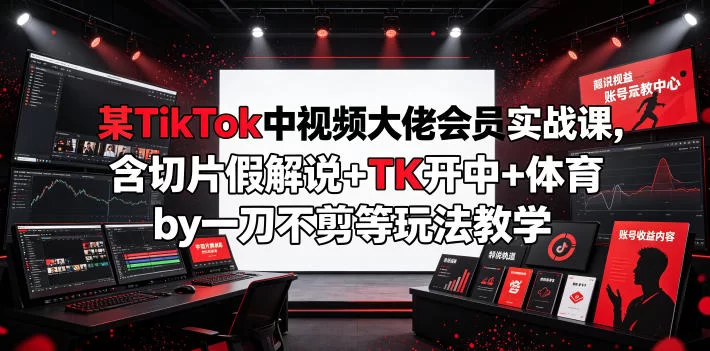 某TikTok中视频大佬会员实战课，含切片假解说+TK开中+体育by一刀不剪等玩法教学-小二项目网