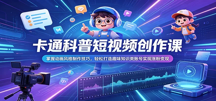 卡通科普短视频创作课：掌握动画风格制作技巧，轻松打造趣味知识类账号实现涨粉变现-小二项目网