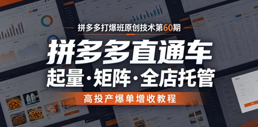 拼多多打爆班原创技术第60期，拼多多直通车，起量・矩阵・全店托管，高投产爆单增收教程-小二项目网