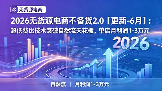 （19483期）2026无货源电商不备货2.0【更新-7月】：超低费比技术突破自然流天花板，单店月利润1-3万元-小二项目网