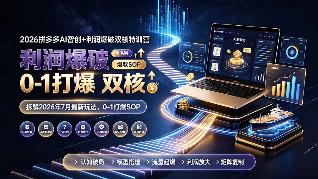 （19562期）2026拼多多AI智创+利润爆破双核特训营-更新：拆解2026年7月最新玩法，0-1打爆SOP-小二项目网
