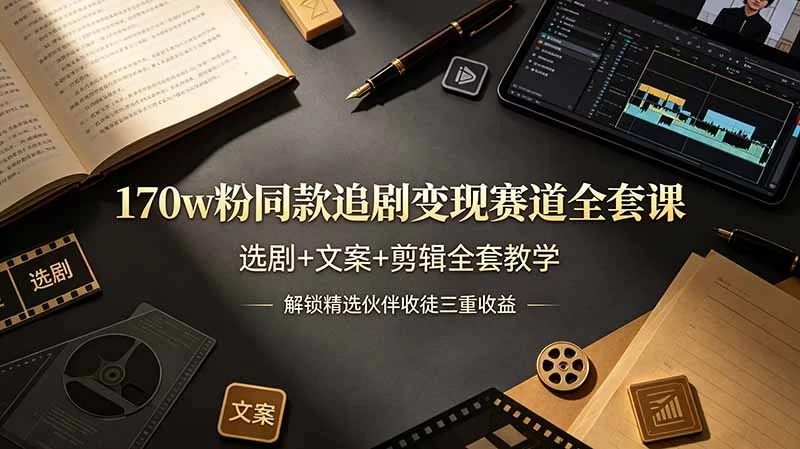 （19168期）170w粉博主同款追剧变现赛道全套课-更新，选剧+文案+剪辑全套教学，解锁精选伙伴收徒三重收益-小二项目网