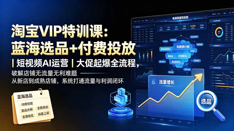 （19607期）淘宝VIP特训课-更新：蓝海选品+付费投放｜短视频AI运营｜大促起爆全流程，破解店铺无流量无利润难题-小二项目网
