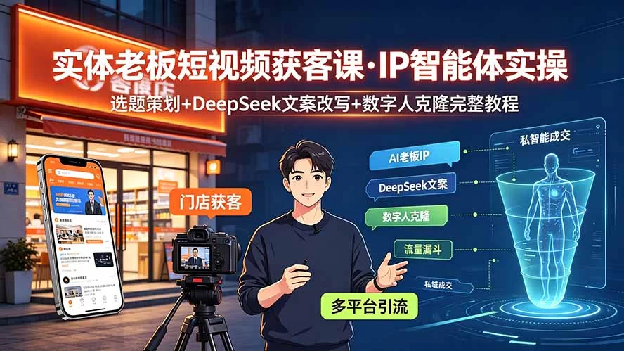 （19260期）实体老板短视频获客课·IP智能体实操｜选题策划+DeepSeek文案改写+数字人克隆完整教程-小二项目网