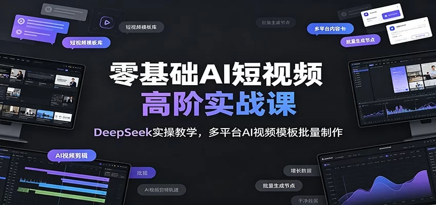 零基础AI短视频高阶实战课：DeepSeek实操教学，多平台AI视频模板批量制作-小二项目网