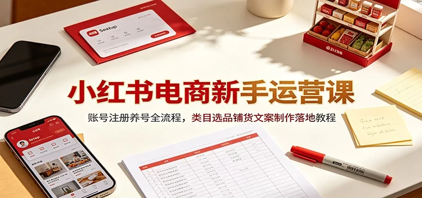 小红书电商新手运营课：账号注册养号全流程，类目选品铺货文案制作落地教程-小二项目网