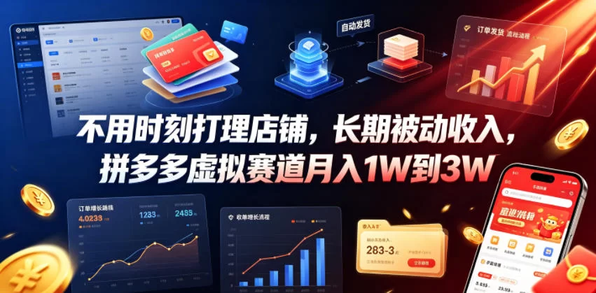 不用时刻打理店铺，长期被动收入，拼多多虚拟赛道月入1W到3W【揭秘】-小二项目网