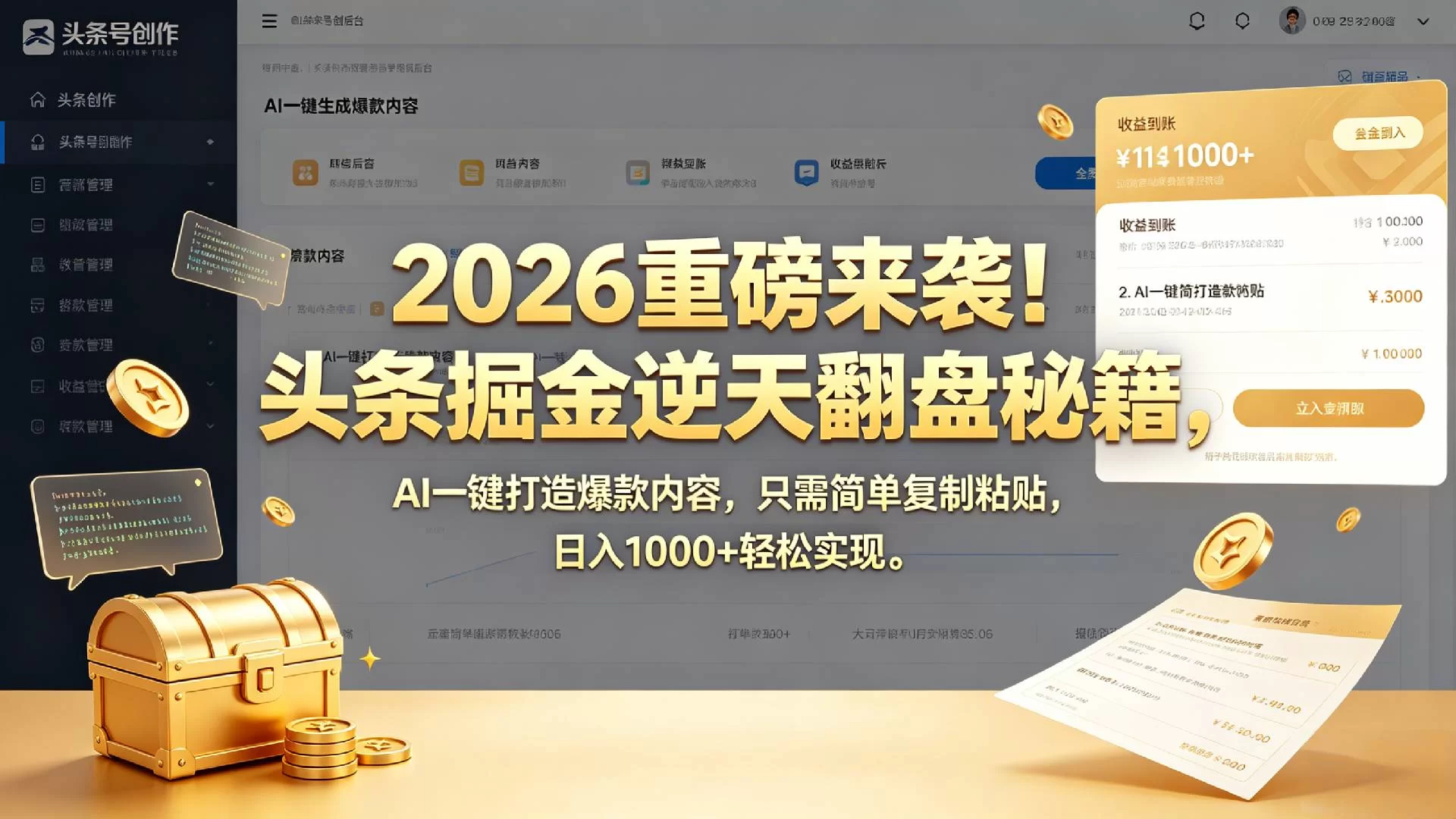 2026 重磅来袭！头条掘金逆天翻盘秘籍，AI 一键打造爆款内容，只需简单复制粘贴，日入 1000 + 轻松实现！-小二项目网