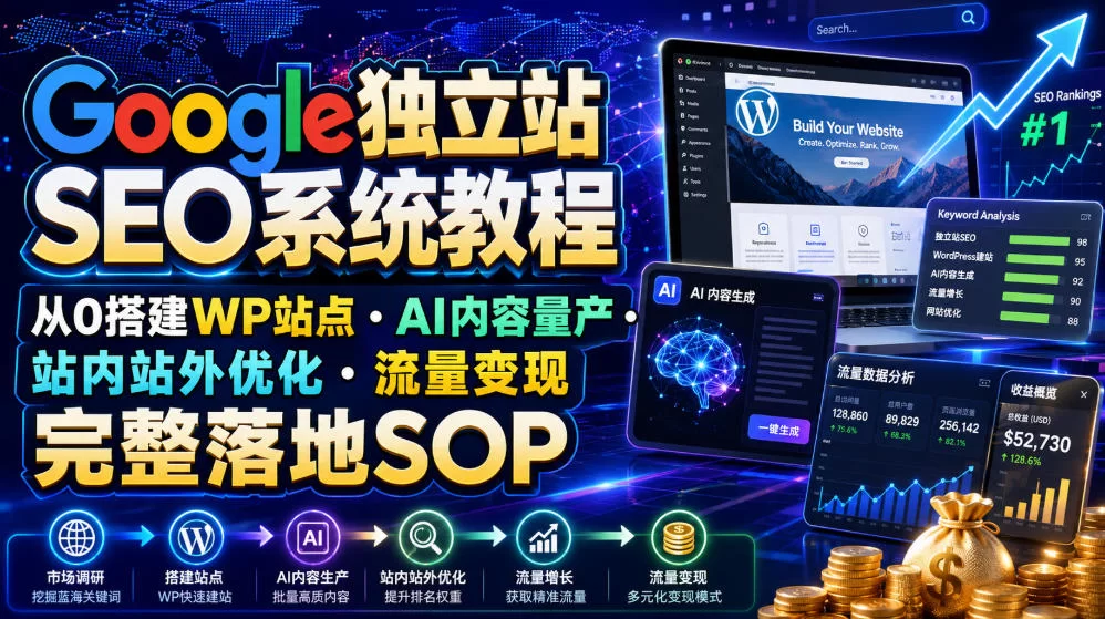 Google独立站SEO系统教程，从0搭建WP站点・AI内容量产・站内站外优化・流量变现完整落地SOP（2026年7月）-小二项目网