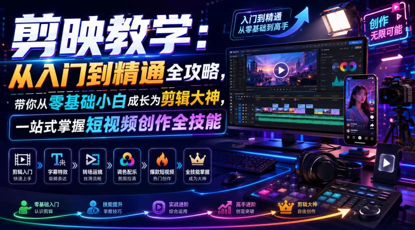 剪映教学：从入门到精通全攻略，带你从零基础小白成长为剪辑大神，一站式掌握短视频创作全技能-小二项目网