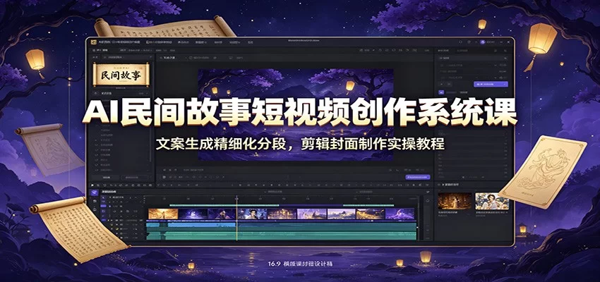 AI民间故事短视频创作系统课：文案生成精细化分段，剪辑封面制作实操教程-小二项目网