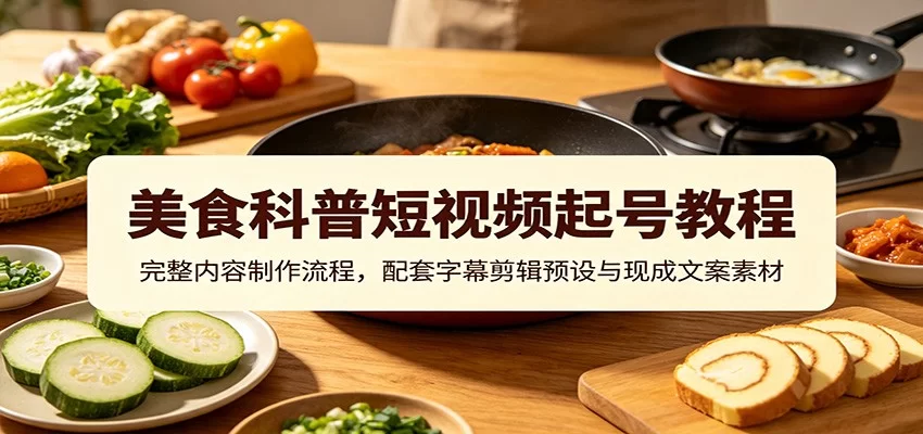 美食科普短视频起号教程：完整内容制作流程，配套字幕剪辑预设与现成文案素材-小二项目网