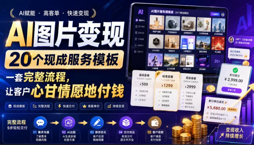 AI图片变现，20个现成服务模板，一套完整流程，让客户心甘情愿地付钱【原创双语字幕】-小二项目网