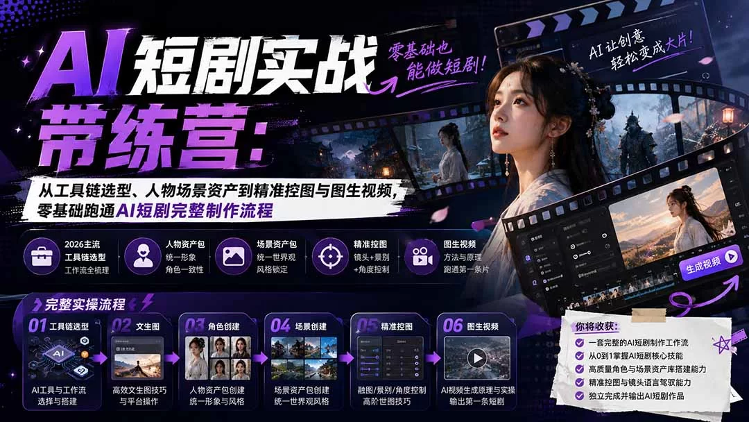 （20064期）AI短剧实战训练营：从工具链选型、人物场景资产到精准控图与图生视频，零基础跑通AI短剧完整制作流程-小二项目网