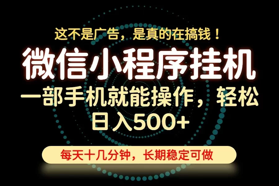 （19871期）26年下半年最新小程序挂机，只需一部手机，轻松日入500+，长期稳定可做-小二项目网
