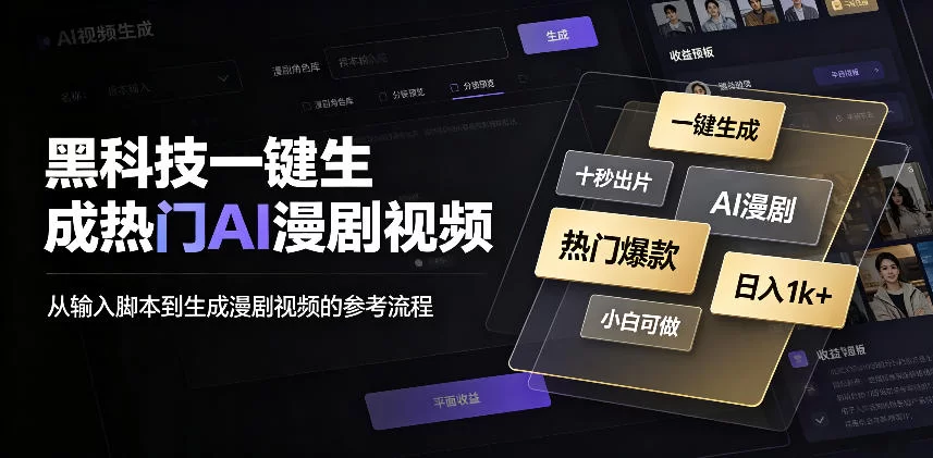 黑科技一键生成热门AI漫剧视频，十秒钟即可搞定，小白也能日入1k+【揭秘】-小二项目网