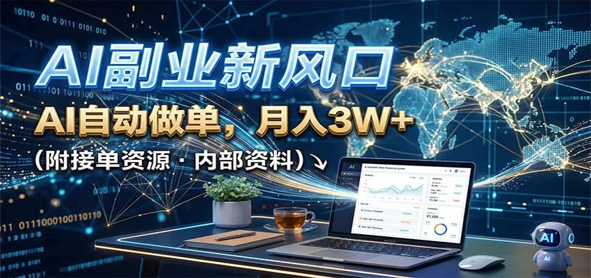 AI副业新风口，AI自动做单，月入3W+，附接单资源-小二项目网