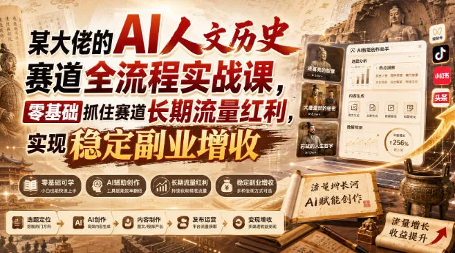 某大佬的AI人文历史赛道全流程实战课，零基础抓住赛道长期流量红利，实现稳定副业增收-小二项目网