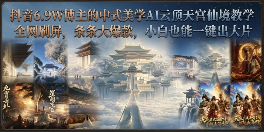 抖音6.9W博主的中式美学AI云顶天宫仙境教学，全网刷屏，条条大爆款，小白也能一键出大片-小二项目网