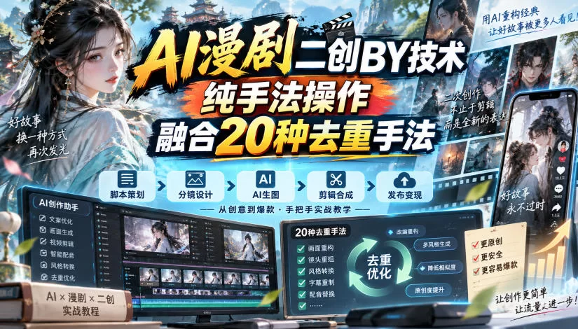 AI漫剧二创搬运技术，纯手法操作，融合20种去重手法-小二项目网