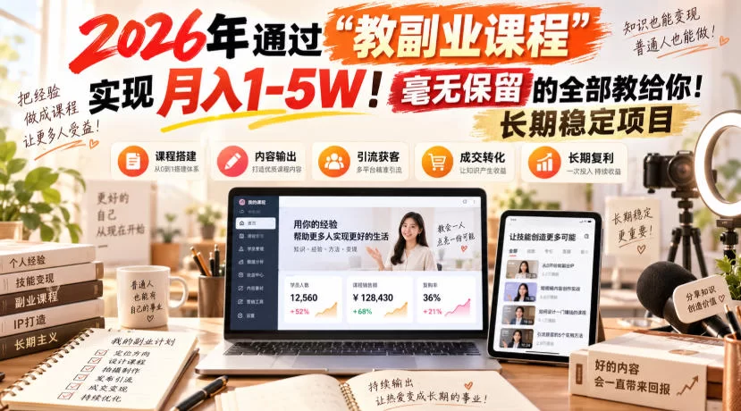 （20590期）“教副业课程”月入1-5W！长期稳定项目，毫无保留的全部教给你！-小二项目网