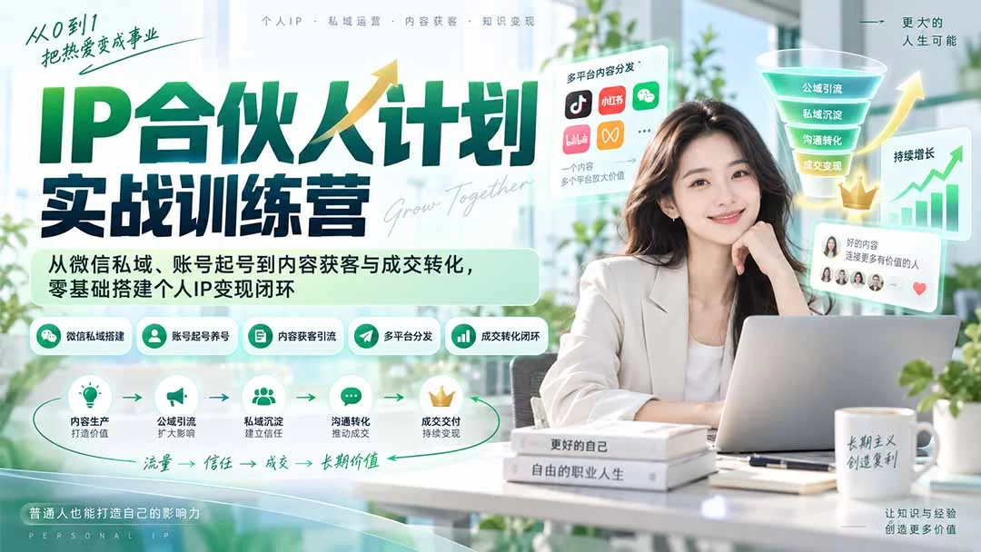 （20321期）IP合伙人计划实战训练营-更新：从微信私域、账号起号到内容获客与成交转化，零基础搭建个人IP变现闭环-小二项目网