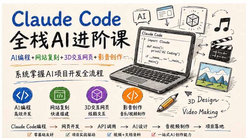 （20188期）Claude Code全栈AI进阶课-更新；AI编程+网站复刻+3D交互网页+影音创作，系统掌握AI项目开发全流程-小二项目网