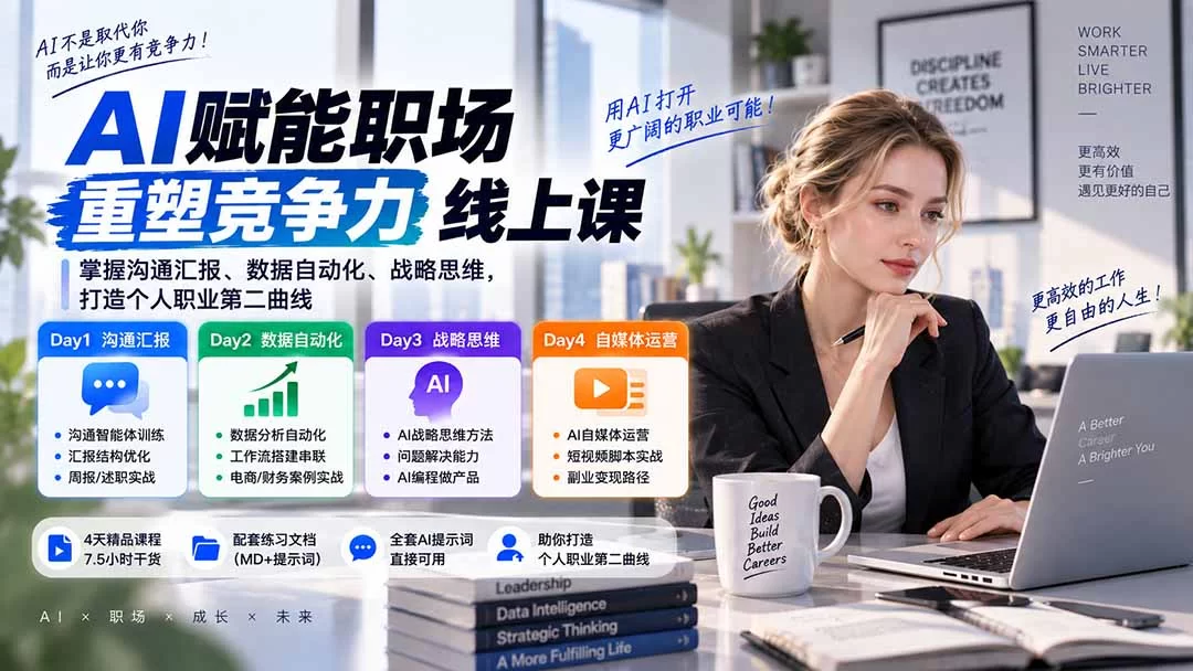 （20531期）AI职场提效与第二曲线实战课-无水印：学习沟通汇报、数据工作流和战略思维，掌握AI编程做产品及自媒体运营方法-小二项目网