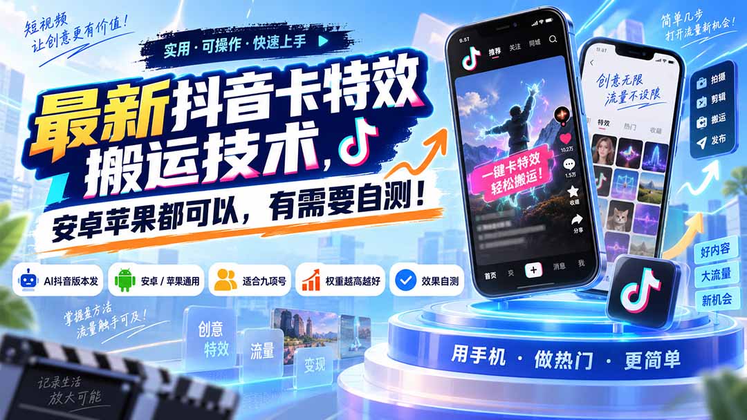 （20606期）最新抖音卡特效搬运技术，安卓苹果都可以，有需要自测！-小二项目网