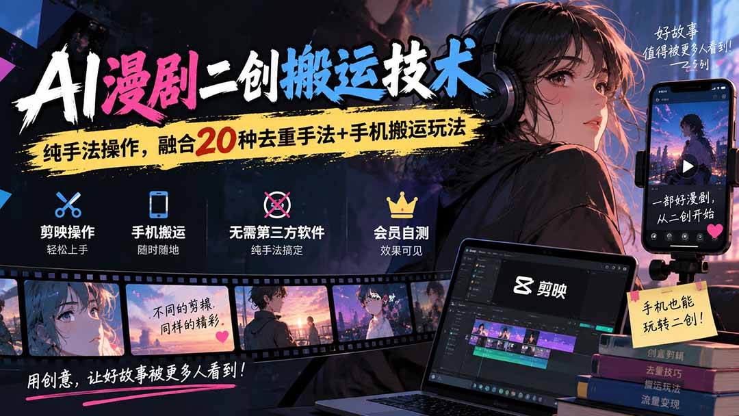 （20551期）AI漫剧二创搬运技术，纯手法操作，融合20种去重手法++手机搬运玩法-小二项目网