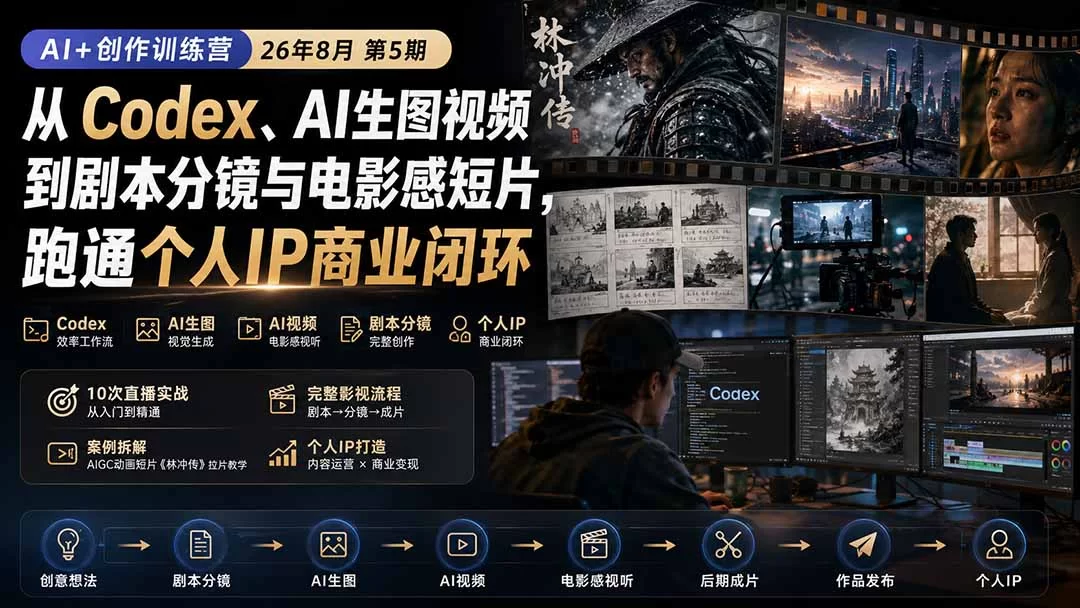 （20348期）AI+创作训练营26年第5期-更新：从Codex、AI生图视频到剧本分镜与电影感短片，跑通个人IP商业闭环-小二项目网