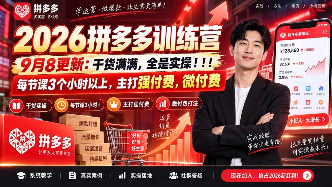 （20338期）2026拼多多训练营9月8更新：干货满满，全是实操！！！每节课3个小时以上，主打强付费，微付费-小二项目网