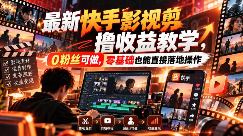 最新快手影视混剪撸收益教学，0粉丝可做，零基础也能直接落地操作-小二项目网