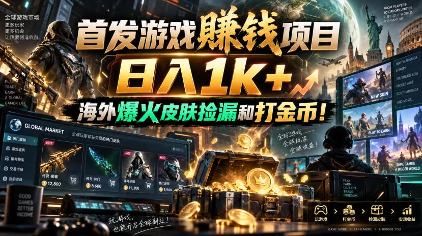 首发游戏賺钱项目，日入1k+，海外爆火皮肤捡漏和打金币！【揭秘】-小二项目网