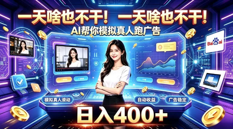 一天啥也不干！AI帮你模拟真人跑广告，稳定日入400+，实现真正被动变现【揭秘】-小二项目网
