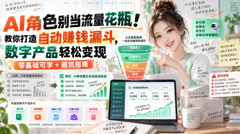 AI角色别当流量花瓶！教你打造自动賺钱漏斗，数字产品轻松变现（零基础可学+避坑指南）【原创双语字幕】-小二项目网