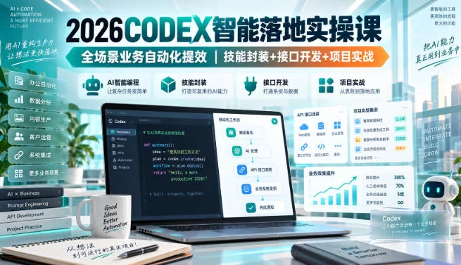 2026Codex智能落地实操课，全场景业务自动化提效，技能封装+接口开发+项目实战-小二项目网