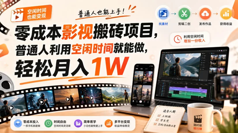 零门槛影视搬砖项目，月入万元，玩法稳定普通人可落地的长期副业！-小二项目网