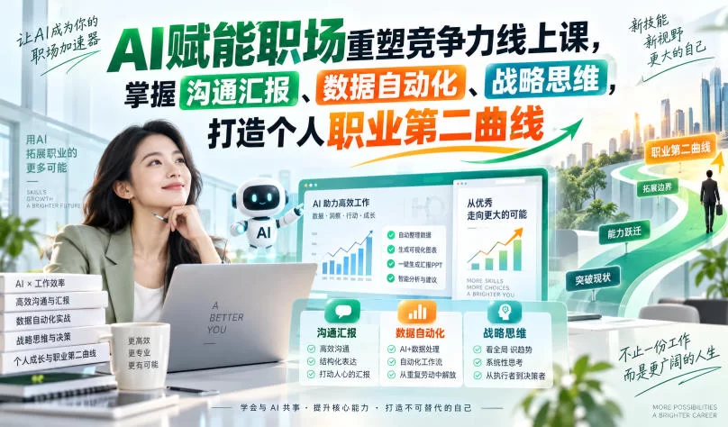 AI赋能职场重塑竞争力线上课，掌握沟通汇报、数据自动化、战略思维，打造个人职业第二曲线-小二项目网